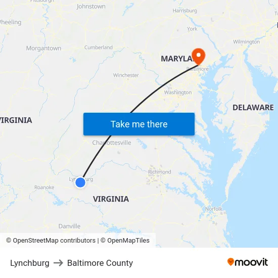 Lynchburg to Baltimore County map