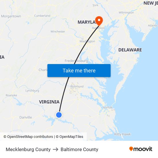 Mecklenburg County to Baltimore County map