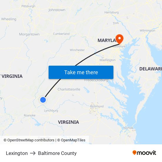 Lexington to Baltimore County map