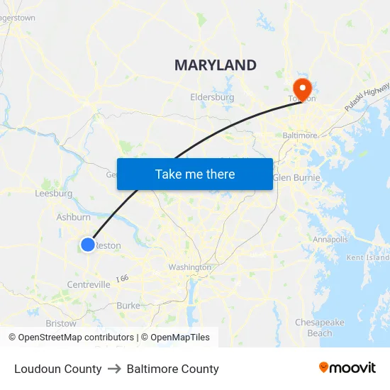 Loudoun County to Baltimore County map