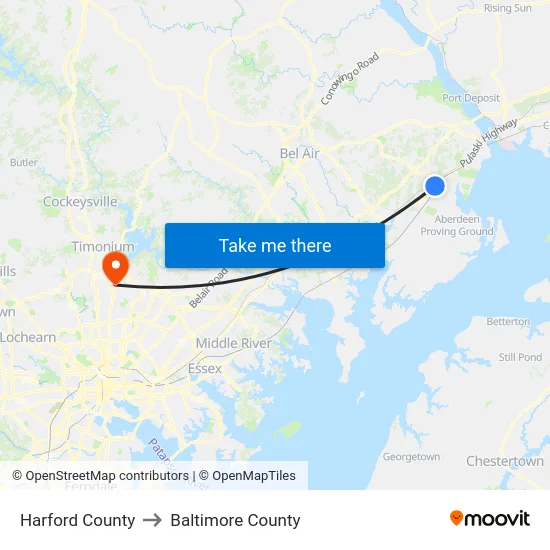 Harford County to Baltimore County map