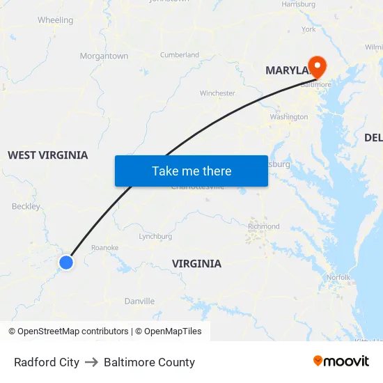 Radford City to Baltimore County map