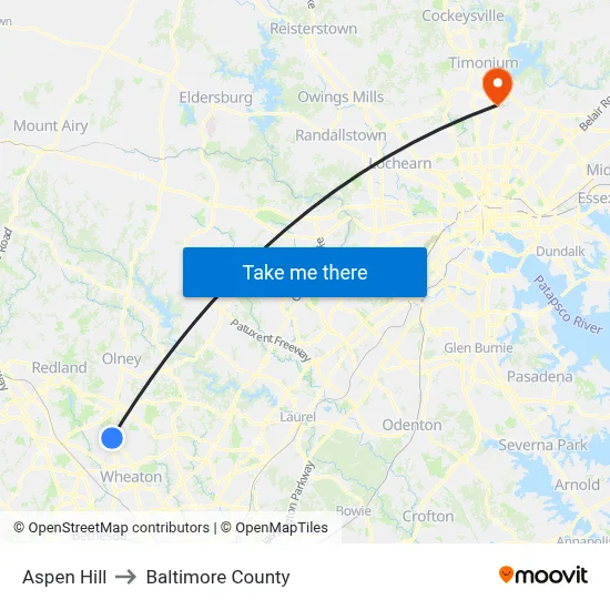 Aspen Hill to Baltimore County map