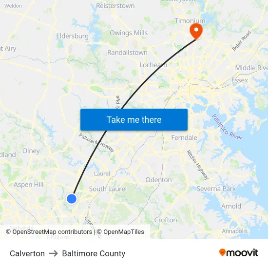 Calverton to Baltimore County map