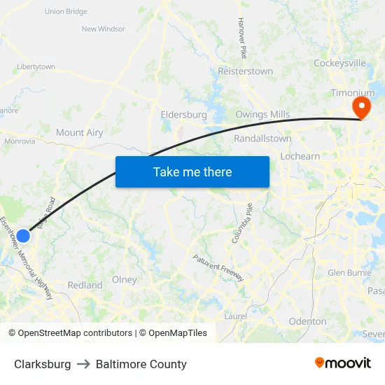 Clarksburg to Baltimore County map