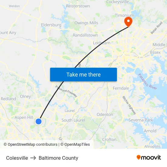 Colesville to Baltimore County map