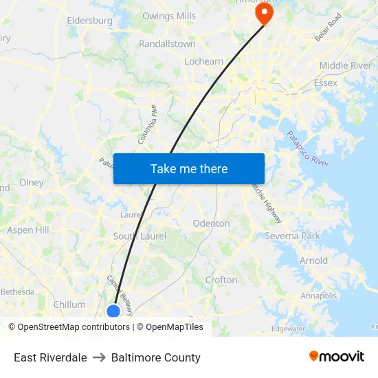 East Riverdale to Baltimore County map