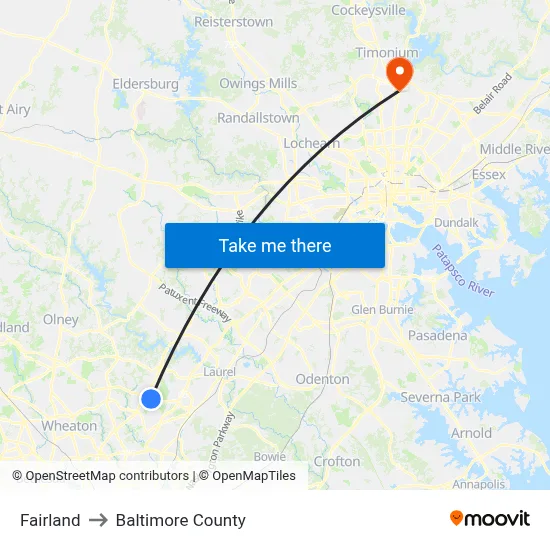 Fairland to Baltimore County map