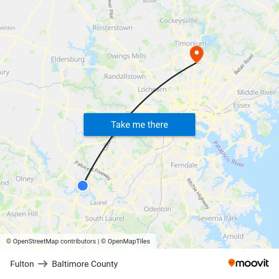 Fulton to Baltimore County map