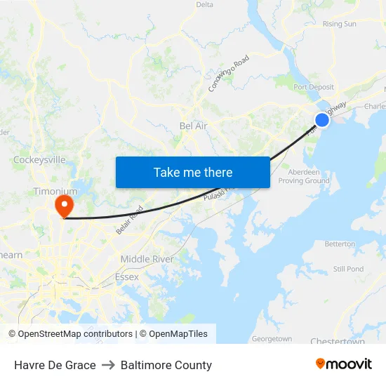 Havre De Grace to Baltimore County map