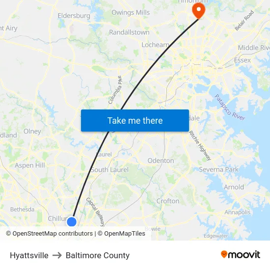 Hyattsville to Baltimore County map