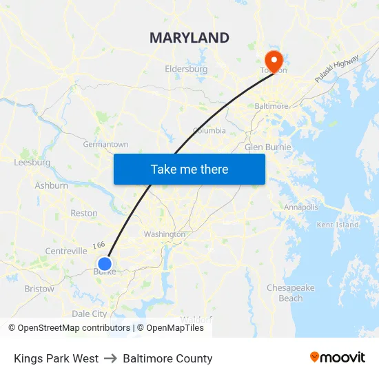 Kings Park West to Baltimore County map