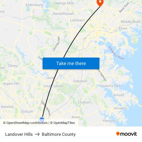 Landover Hills to Baltimore County map