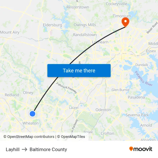 Layhill to Baltimore County map