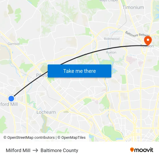 Milford Mill to Baltimore County map