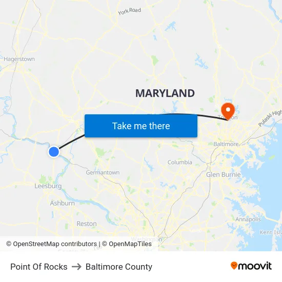Point Of Rocks to Baltimore County map