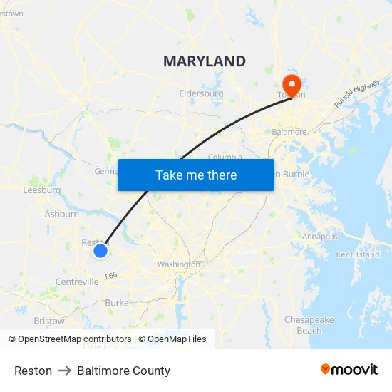 Reston to Baltimore County map