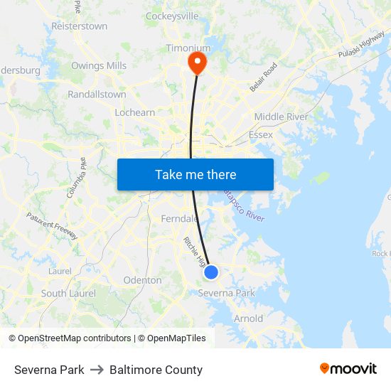 Severna Park to Baltimore County map