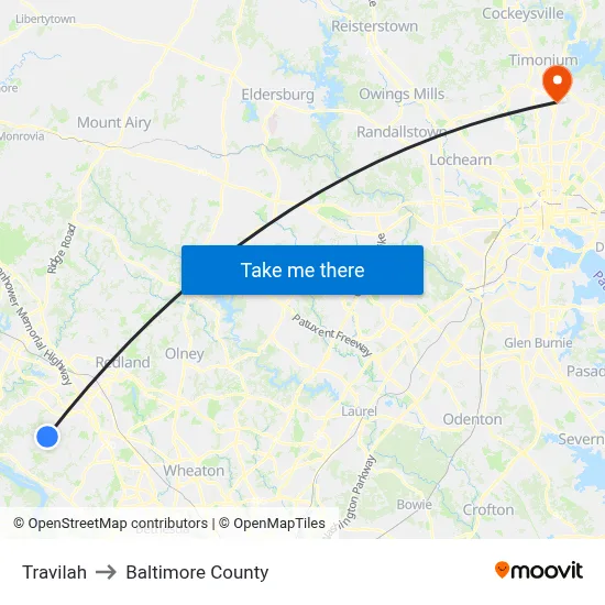 Travilah to Baltimore County map