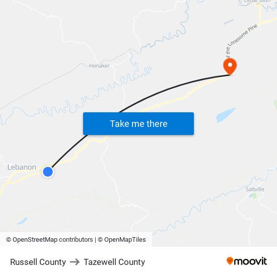 Russell County to Tazewell County map