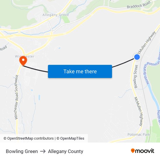 Bowling Green to Allegany County map