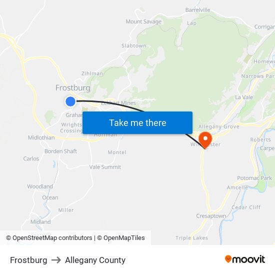 Frostburg to Allegany County map