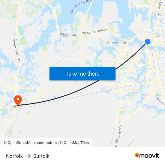 Norfolk to Suffolk map
