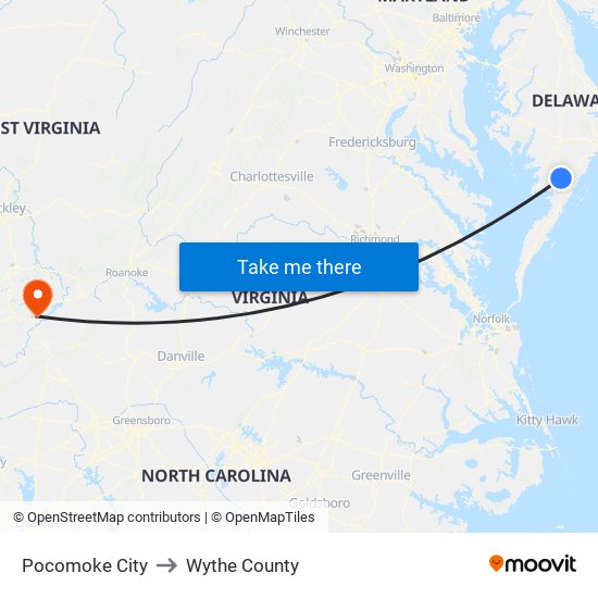 Pocomoke City to Wythe County map