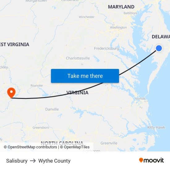 Salisbury to Wythe County map