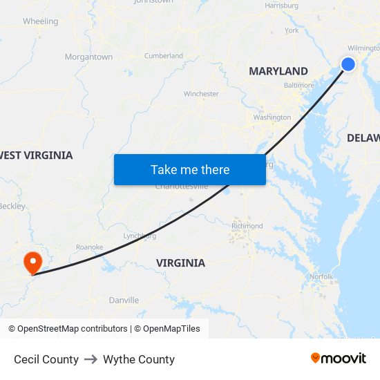 Cecil County to Wythe County map