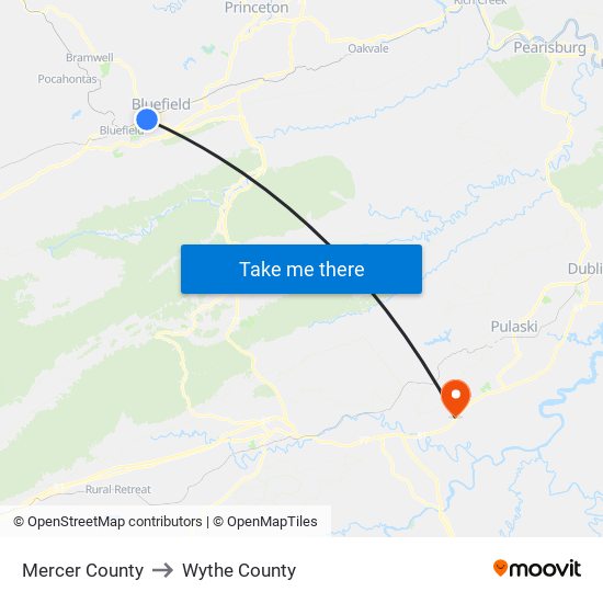 Mercer County to Wythe County map
