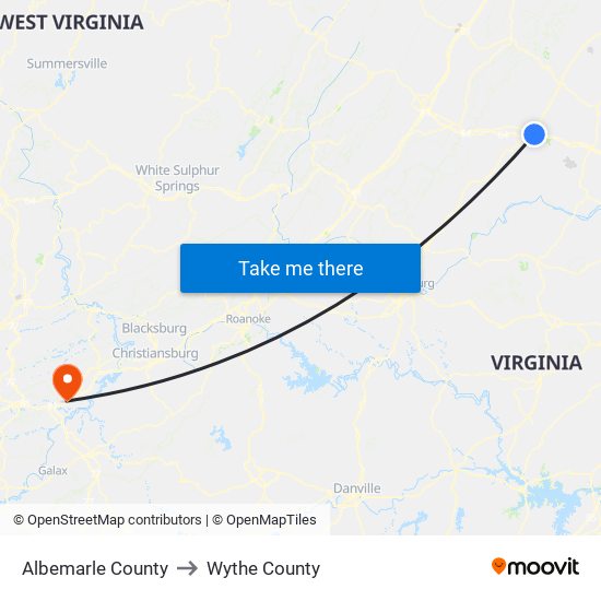 Albemarle County to Wythe County map