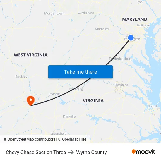 Chevy Chase Section Three to Wythe County map