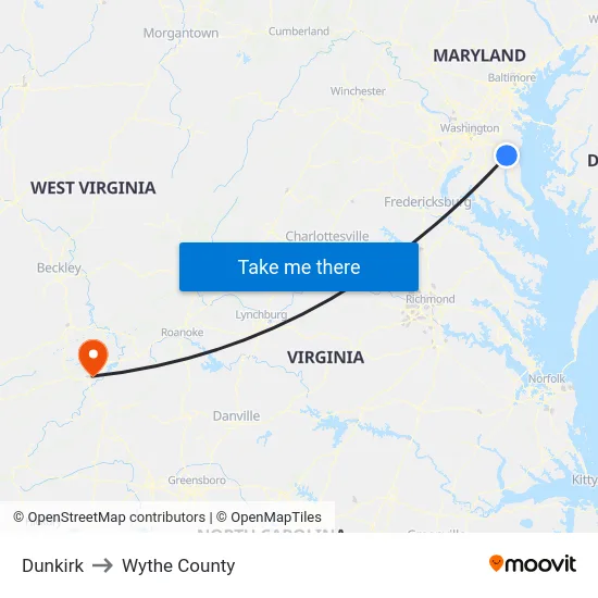 Dunkirk to Wythe County map