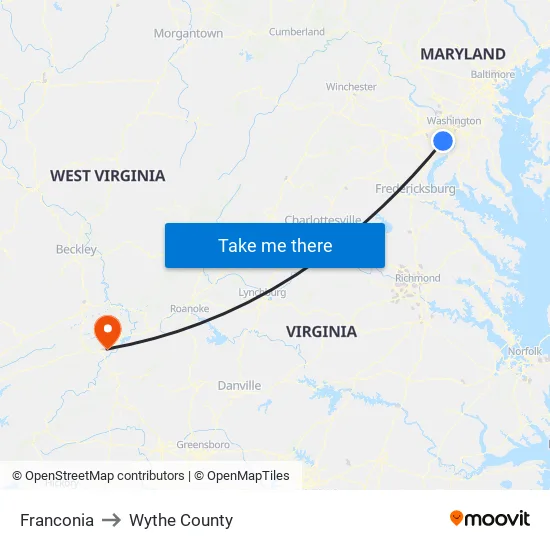 Franconia to Wythe County map