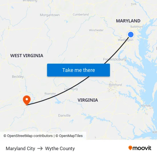 Maryland City to Wythe County map