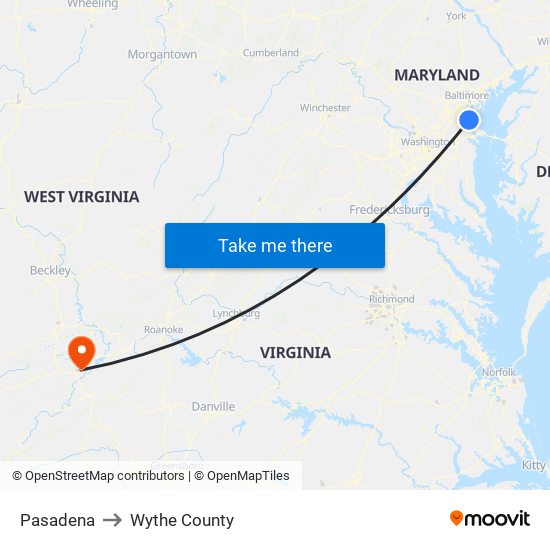 Pasadena to Wythe County map