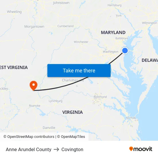 Anne Arundel County to Covington map