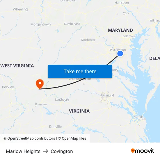 Marlow Heights to Covington map