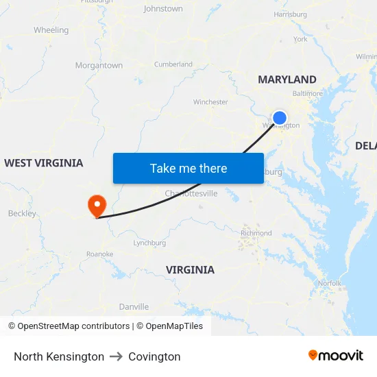 North Kensington to Covington map