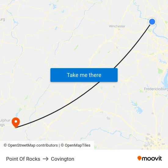 Point Of Rocks to Covington map