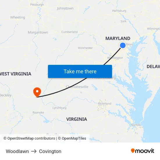 Woodlawn to Covington map