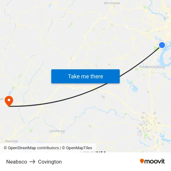 Neabsco to Covington map