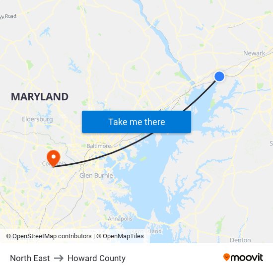 North East to Howard County map