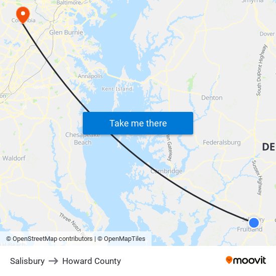 Salisbury to Howard County map