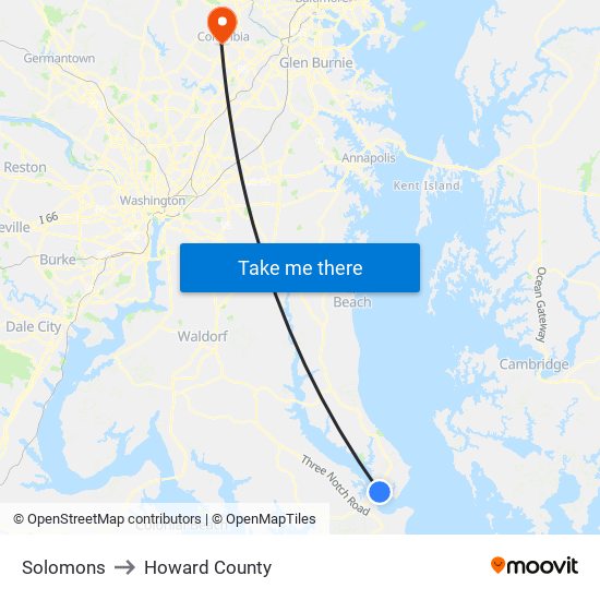 Solomons to Howard County map