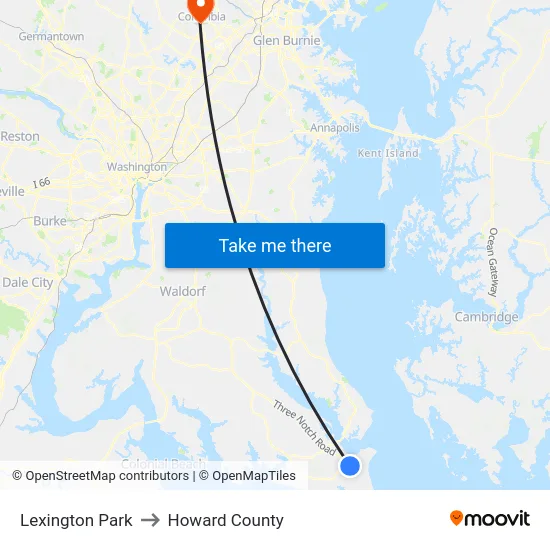 Lexington Park to Howard County map