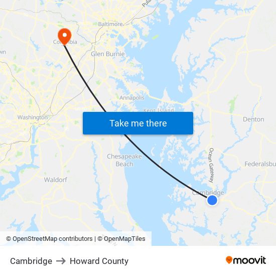 Cambridge to Howard County map