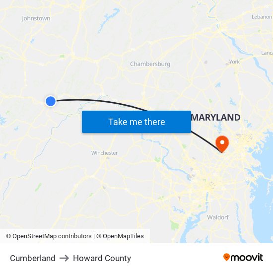 Cumberland to Howard County map