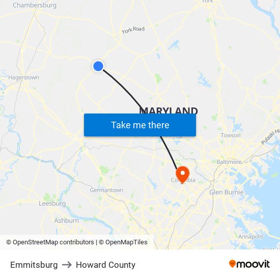 Emmitsburg to Howard County map